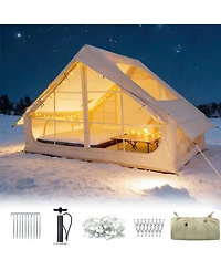 Naturehike Large Inflatable Camping Tent with Stove Jack Instant Waterproof Blow Up Air Glamping Tent with Skylight for Family 4-6 Person 4 Season