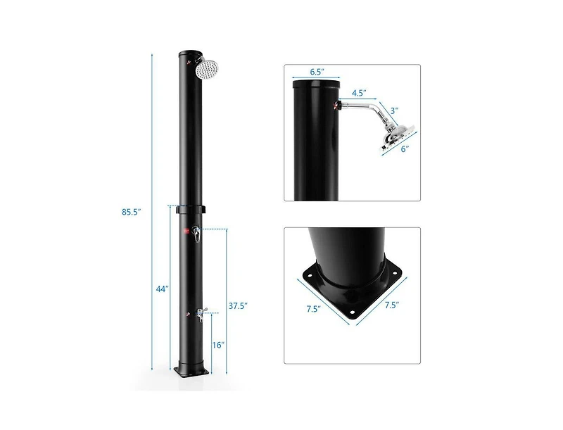 Lucky One Ft Solar Heated Outdoor Shower with Rotating Head