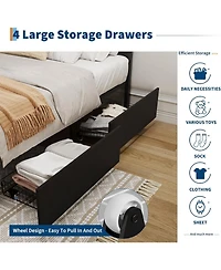 gaomon Rattan Platform Bed Frame with Boho Headboard and Metal Slat Support