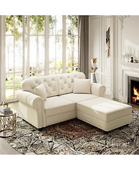 Streamdale Furniture Velvet Chesterfield Sofa with Nailhead Trim and 2 Pillows