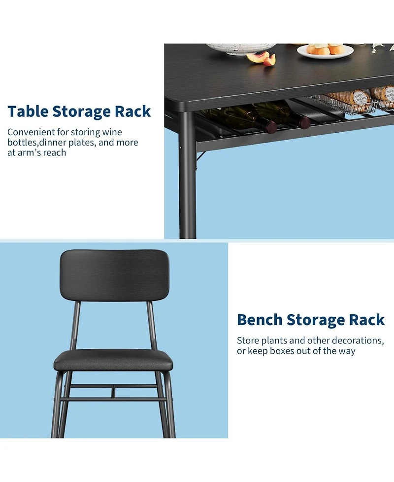 gaomon Dining Table Set for 4 with Storage Rack, 5-Piece Kitchen and Upholstered Chairs of 4, Wood Tabletop Heavy-Duty Metel Frame