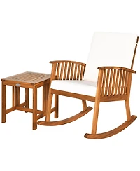 Gymax 2 piece Patio Wooden Rocking Chair Set Garden Outdoor with Coffee Table Cushion