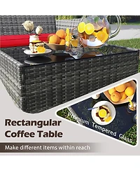 Sugift Patio Rattan Conversation Set with Tempered Glass Coffee Table