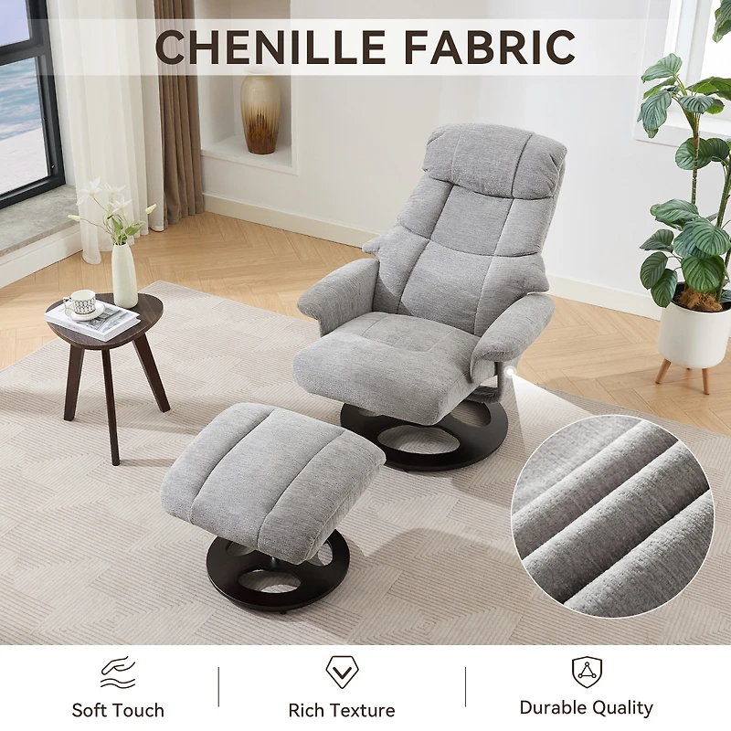 Streamdale Furniture Ergonomic Swivel Recliner Chair with Ottoman, Massage, Heat.