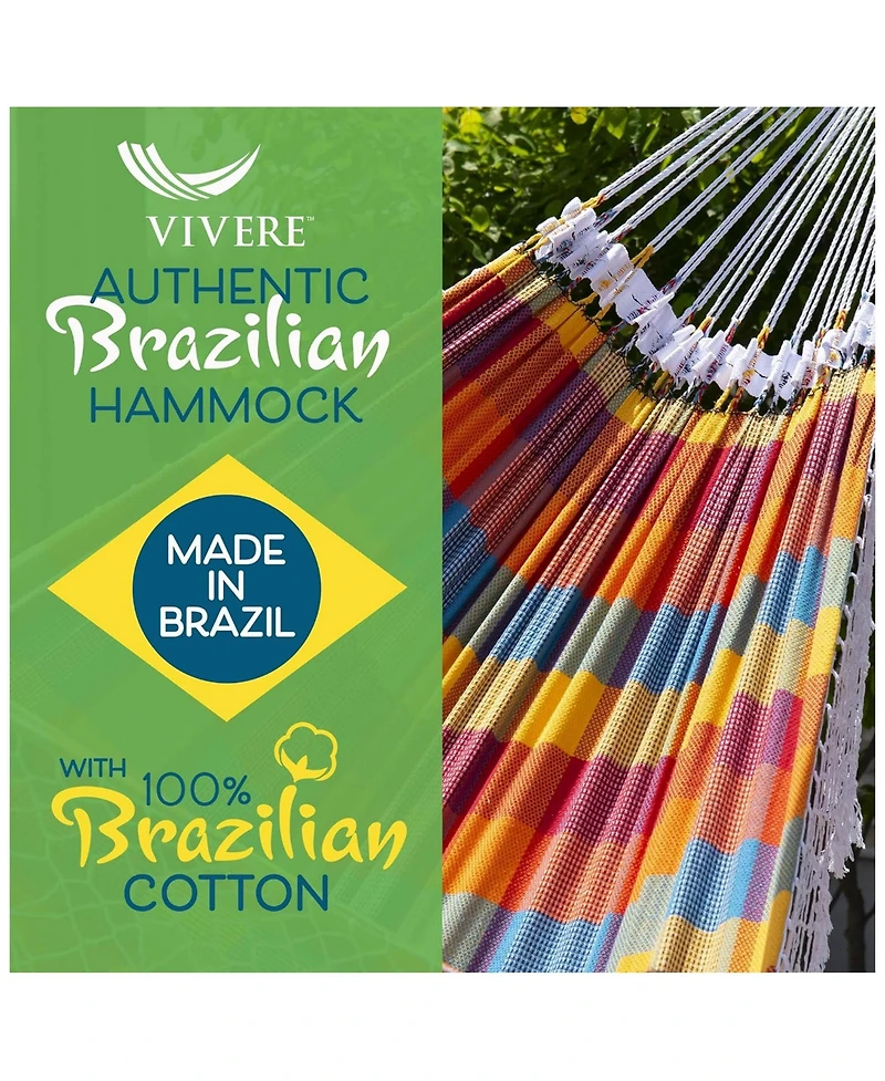 Vivere Authentic Brazilian Cotton Hammock, Outdoor Hanging Daybed, Carnival