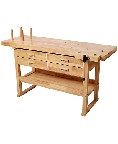 Streamdale Furniture 60 inches Rubber Hardwood Workbench with 4 Drawers, 330-pound Heavy Duty