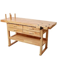 Streamdale Furniture 60 inches Rubber Hardwood Workbench with 4 Drawers, 330-pound Heavy Duty