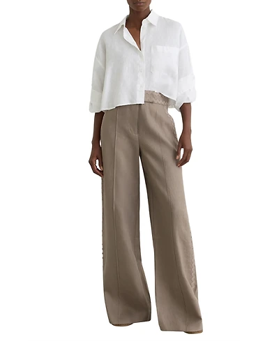 Reiss Women's Linen Wave-Trim Wide-Leg Pants