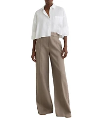 Reiss Women's Linen Wave-Trim Wide-Leg Pants