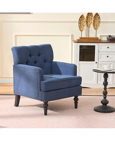 Streamdale Furniture Tufted Club Chair, Upholstered Button Armchair, Linen Fabric Sofa Chair