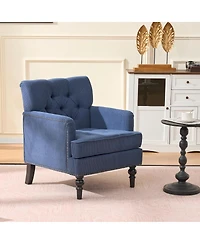 Streamdale Furniture Tufted Club Chair, Upholstered Button Armchair, Linen Fabric Sofa Chair