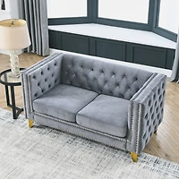 Streamdale Furniture Velvet Sofa with Tufted Square Arms and Metal Legs - 2 Seater