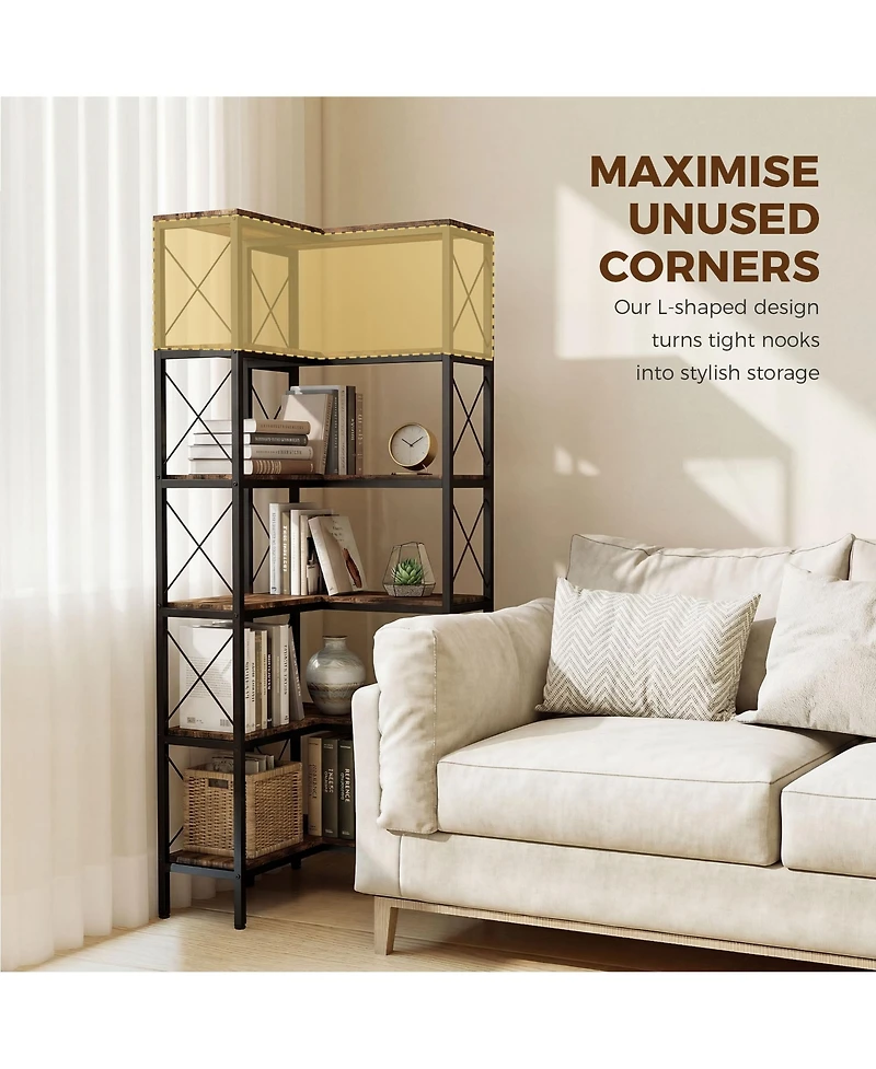 Homcom L-Shaped Bookshelf, 5-Tier Corner Bookcase
