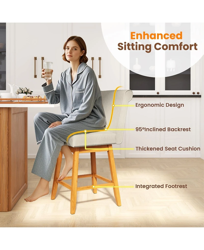 Slickblue 2 Piece 27 Inch Counter Height Bar Chairs Rubber Wood Legs