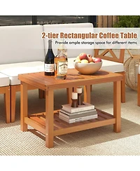 Sugift Acacia Wood Patio Furniture Set Outdoor Sectional Conversation Set with Cushions