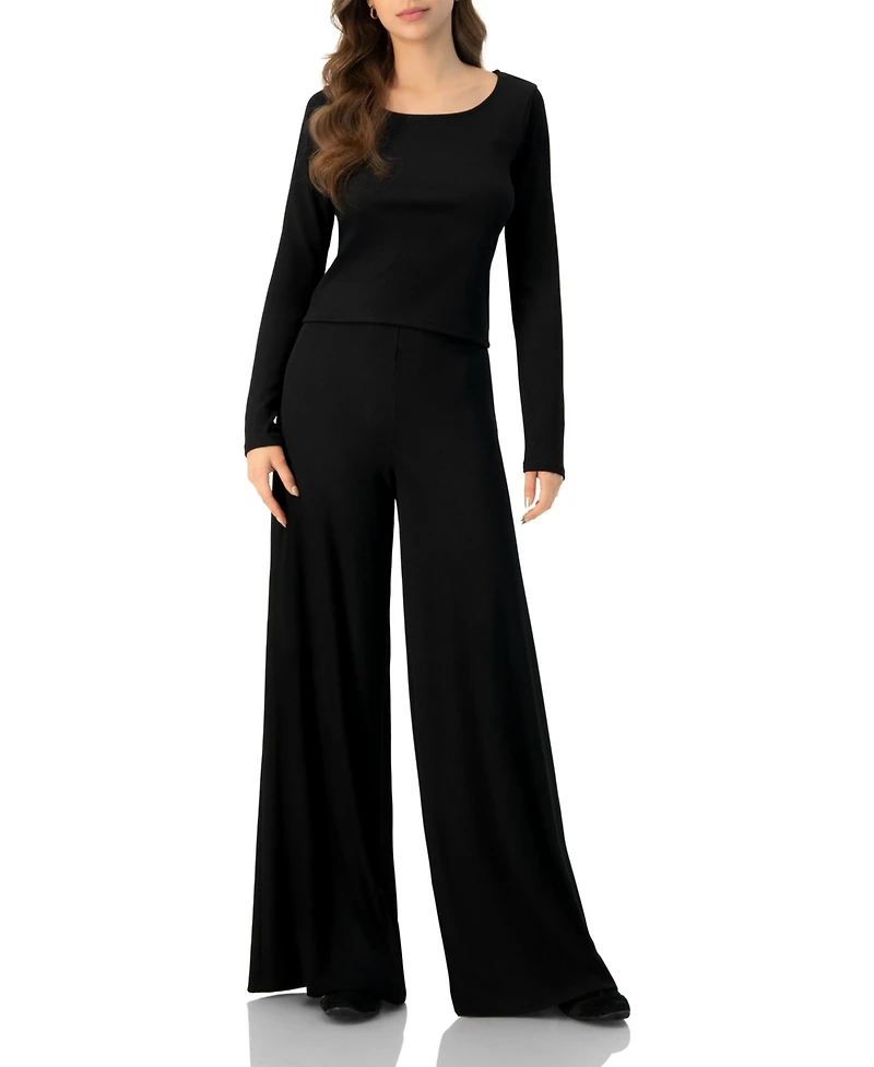 Ivonne Women's Ribbed Wide-Leg Culotte Pants