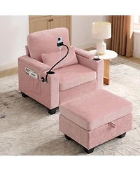 Streamdale Furniture Single Sofa Recliner with Storage Ottoman and Usb