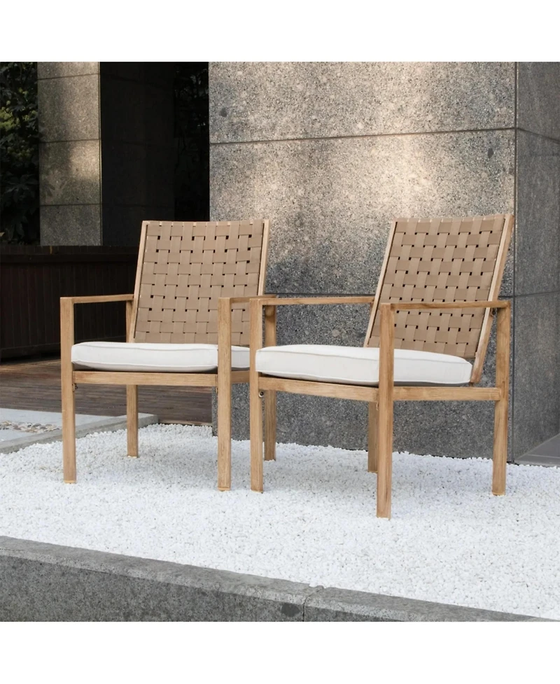 Yiortwo Set of 2 Patio Chairs with Cushions, Wood Grain Metal Outdoor Dining Chairs
