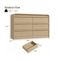 gaomon 6 Drawer Dresser for Bedroom, 47 Inch Wooden Chest of Drawers with Curved Design, Modern Closet Storage Cabinet Living Room