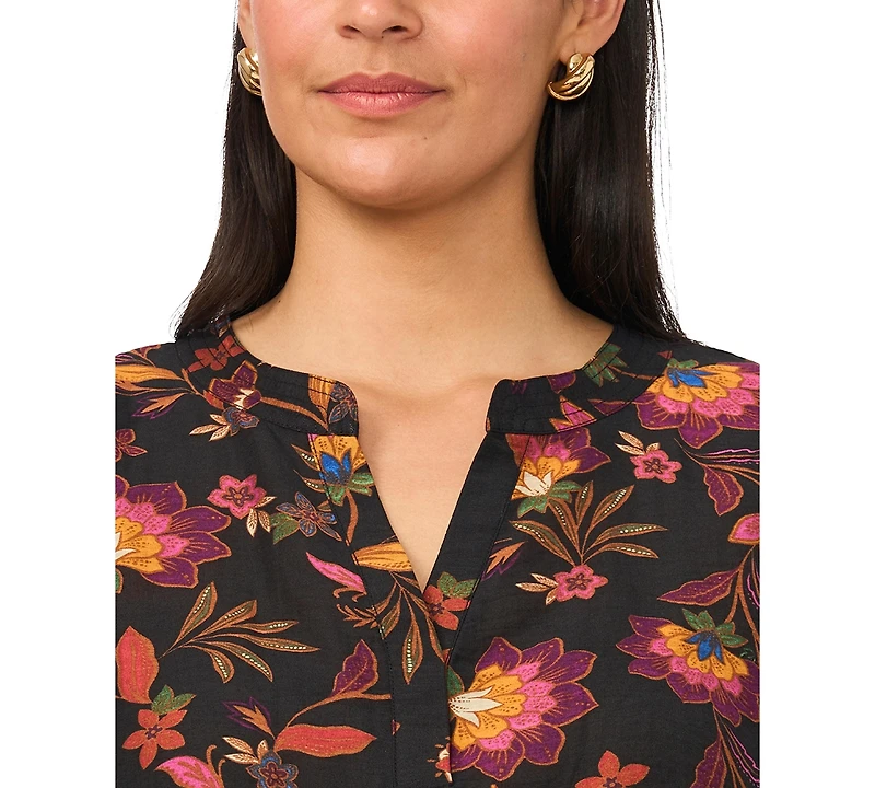 Vince Camuto Plus Printed V-Neck Short-Sleeve Blouse