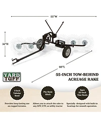 Yard Tuff Acr-600T 55 Inch Steel Tow Behind Acreage Rake with Pin Style Hitch