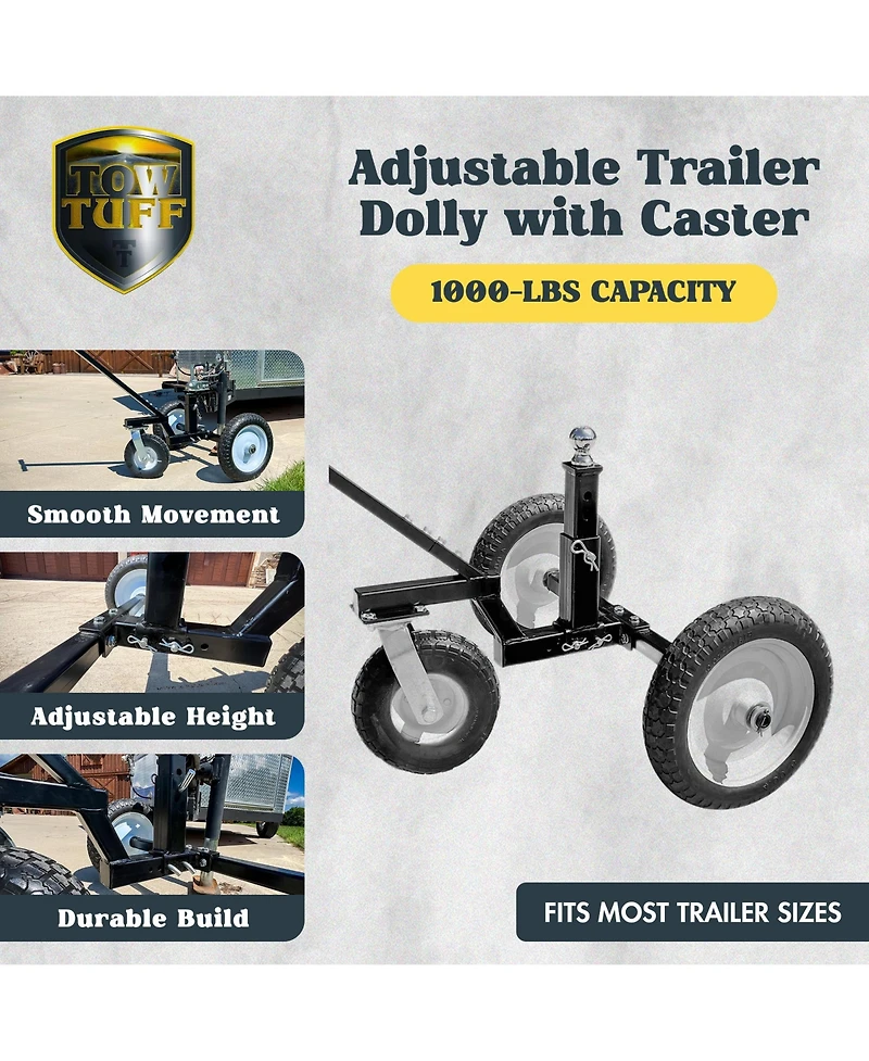 Tow Tuff Tmd-1000C2 Adjustable Steel 1000 lb Heavy Duty Trailer Dolly Caster