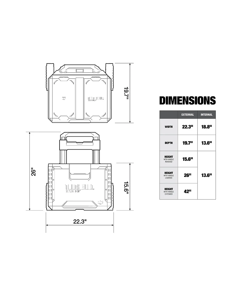 ToughBuilt Portable 2-in-1 Rolling Tool Box, Wheels & Stackable Design