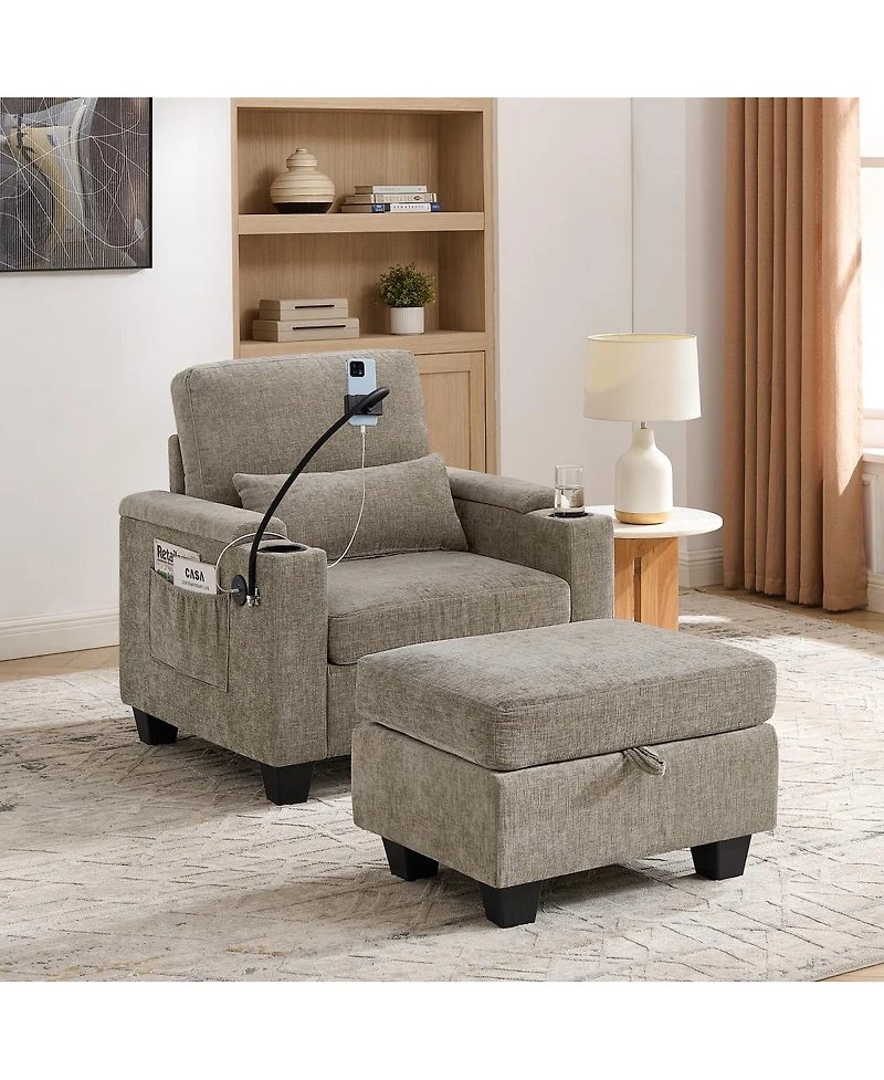Streamdale Furniture Single Sofa Recliner with Ottoman and Usb