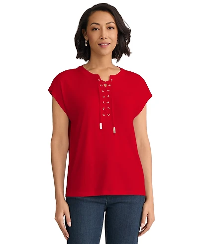 Jones New York Women's Extended Shoulder Lace-Up Top