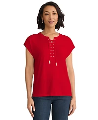 Jones New York Women's Extended Shoulder Lace-Up Top