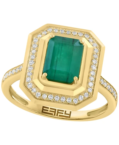 Effy Collection Emerald (1-3/8 ct. t.w.) & Diamond (1/6 ct. t.w.) Ring in 14k Yellow Gold