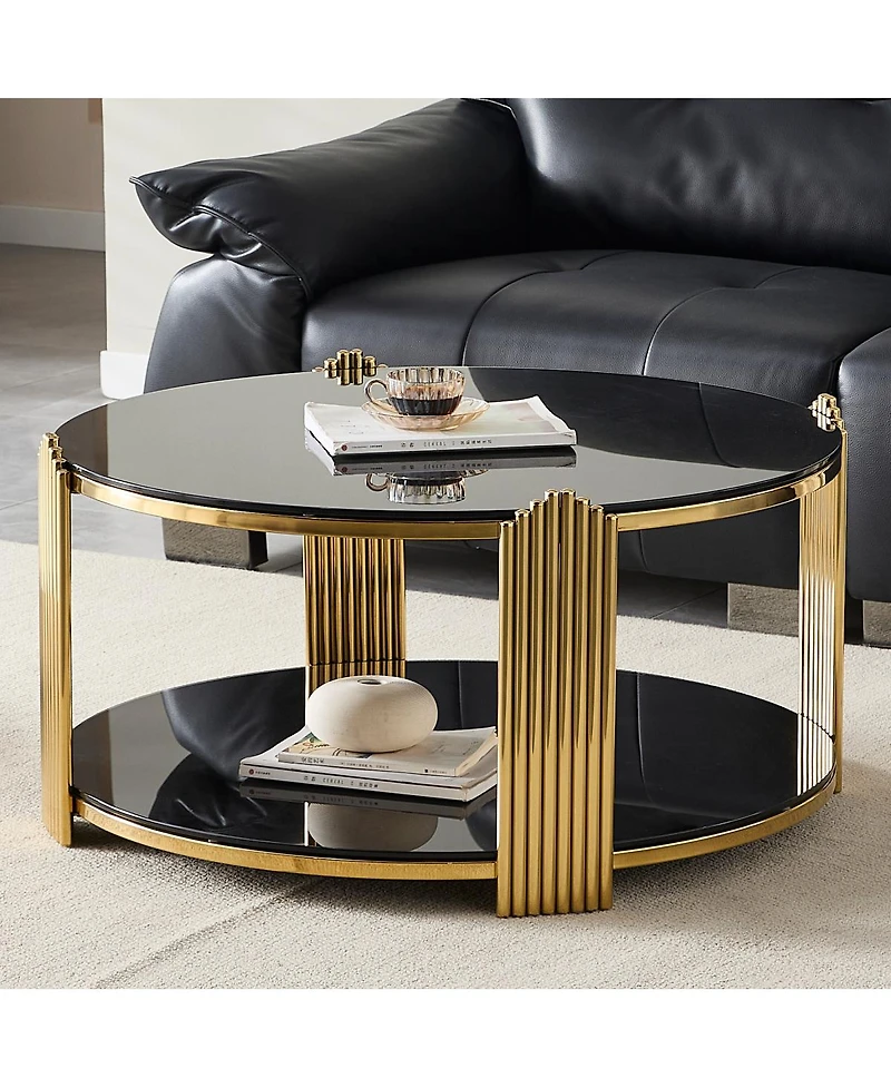 Streamdale Furniture 35" Modern Coffee Table, Glass & Gold Stainless Steel Living Room Table