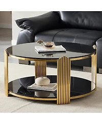 Streamdale Furniture 35" Modern Coffee Table, Glass & Gold Stainless Steel Living Room Table