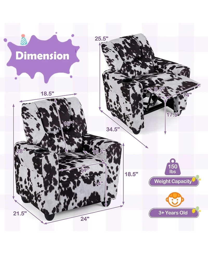 Slickblue Toddler Reclining Chair with Cup Holder, Push Back Kids Armchair Seating