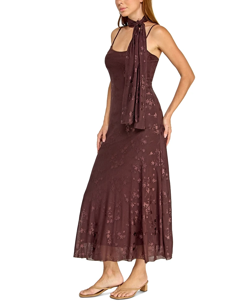 Trixxi Juniors' Jacquard Mesh Midi Dress with Scarf