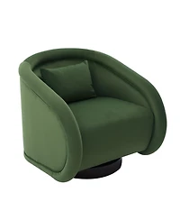 Boyel Living Swivel Accent Chair 360 Degree Velvet Barrel Pumpkin Shaped Brown Rubberwood Base