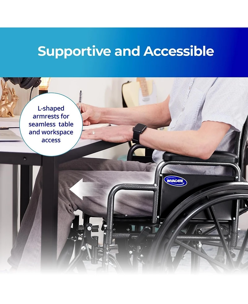 Invacare Essentials EX1 Inch Folding Manual Wheelchair With Swing away Footrests and Desk Length Arms