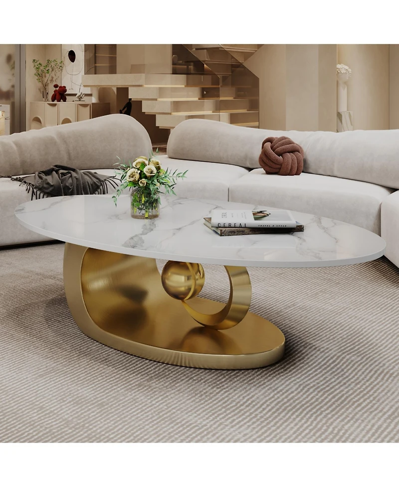 Streamdale Furniture Marble Coffee Table with Sculptural Stainless Steel Base