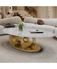 Streamdale Furniture Marble Coffee Table with Sculptural Stainless Steel Base