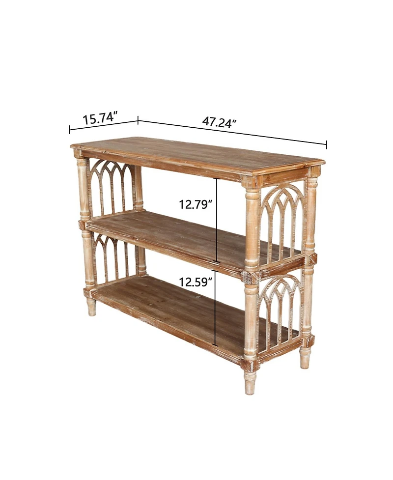 Streamdale Furniture Rustic 3-Tier Console Table with Gothic Details, 47.24" Wooden Entryway Table