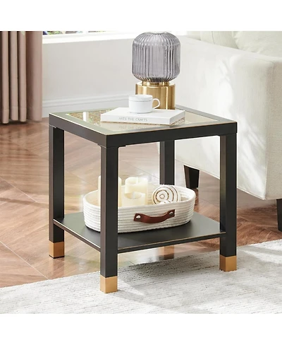 Streamdale Furniture Boho 2-Tier Side Table with Glass Top and Shelf