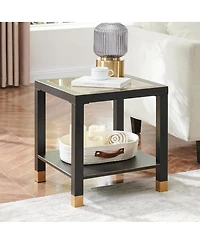 Streamdale Furniture Boho 2-Tier Side Table with Glass Top and Shelf