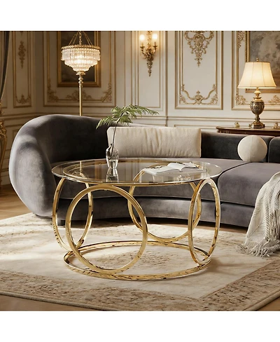 Streamdale Furniture Modern Round Glass Coffee Table with Frame