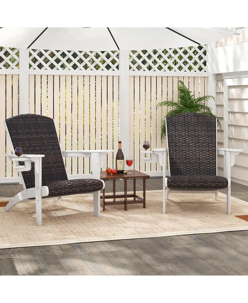 Slickblue Adirondack Outdoor Chair with Padded Rattan Seat and Cupholder