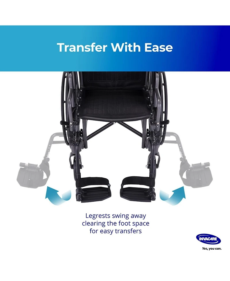 Invacare Wheelchair Legrest Hemi Footrests with Heel Loops, Flip Up Aluminum Footplate and More