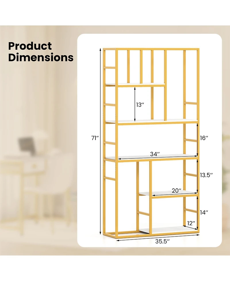 Gymax 2 Piece 71 Inch 5 Tier Tall Bookshelf with Open Storage Shelves Metal Frame for Bedroom