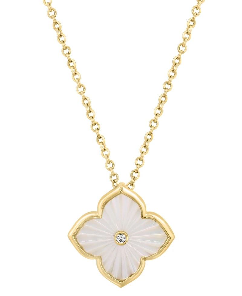 Effy Collection SimulatedPearl (0.75mm) & Diamond Accent (0.04 ct. t.w.) Pendant Necklace in Gold Over Silver