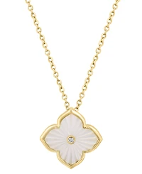 Effy Collection SimulatedPearl (0.75mm) & Diamond Accent (0.04 ct. t.w.) Pendant Necklace in Gold Over Silver