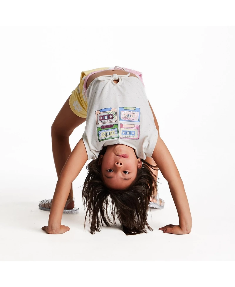 Andy & Evan Big Girls White Cassette Tie Front Graphic Tee