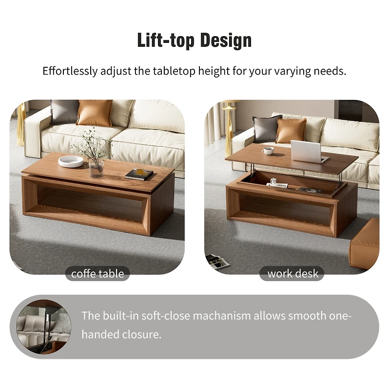 Streamdale Furniture Walnut Lift-Top Coffee Table with Storage and Adjustable Height